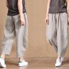 Women's Retro Loose-Fit Cotton-Linen Wide-Leg Pants – Elastic Waist, Slimming, Nine-Point Length, Versatile Summer Casual Wear
