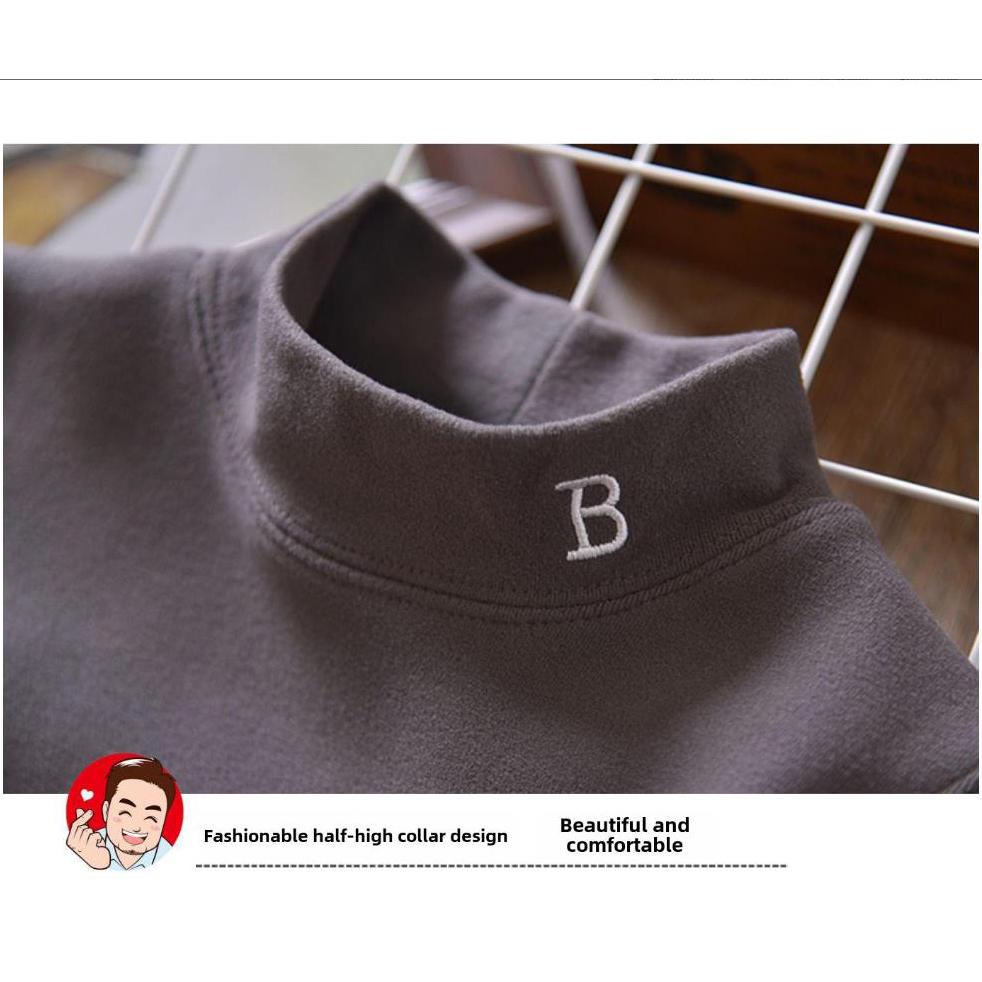 Boys' Half-Turtleneck Warm Autumn Winter Shirt with Velvet  Thickened Medium and Large Children's Clothing for Boys