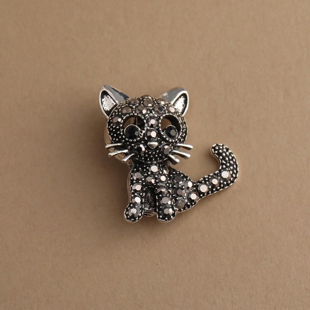 Cute Cat Badge Pins Zircon Vintage Brooches New Crystal Cat Brooches Ornament