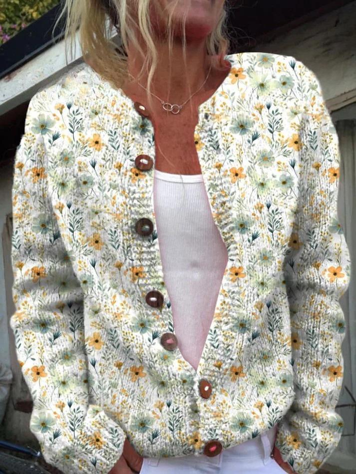European Style 3 D Print Cardigan Knitted Jacket Spring and Fall Women 7 Sweater