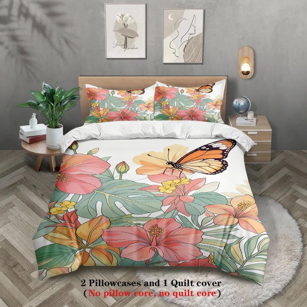 3pcs Single Size Bedding Sets 3D Printed Watercolor Floral Duvet Cover With 2 Pillowcases Dormitory Bedroom For Students Girls