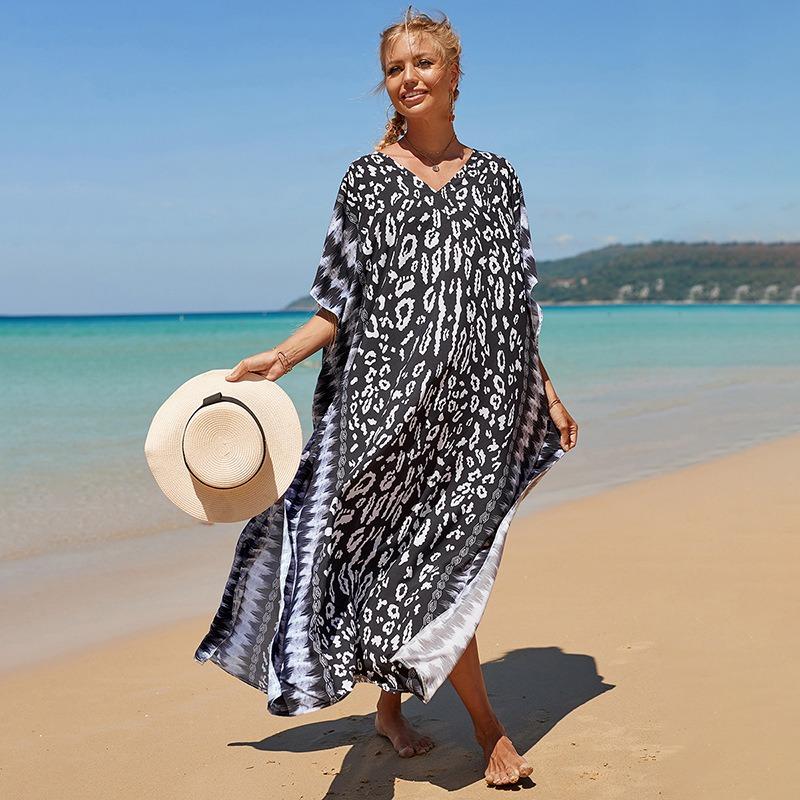 New Printed Robe Beach Resort Loose Plus Size Beach Dress Bikini Swimsuit Smock for Women