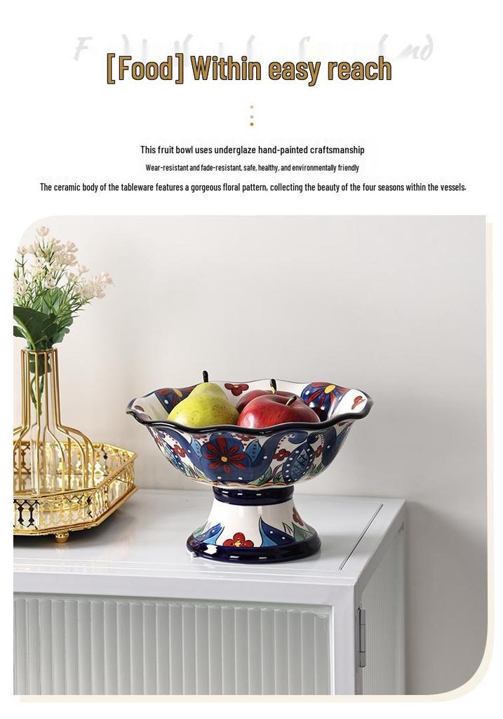 Ceramic High-Footed Fruit Bowl - Luxurious New Home Decor for 2025 Living Room Coffee Table.