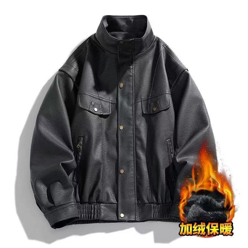 Autumn and winter stand-up collar locomotive style young and young leather jacket ruffian handsome temperament loose leather jacket