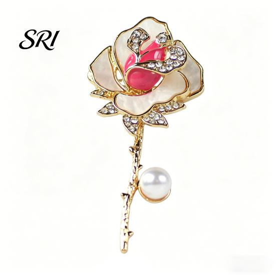 Enamel Brooch Pin Three-Dimensional Rose Shape Drip Technology with Rhinestone Faux Pearl Inlay Suits Coats Dresses Badge Dress Accessory 1pc