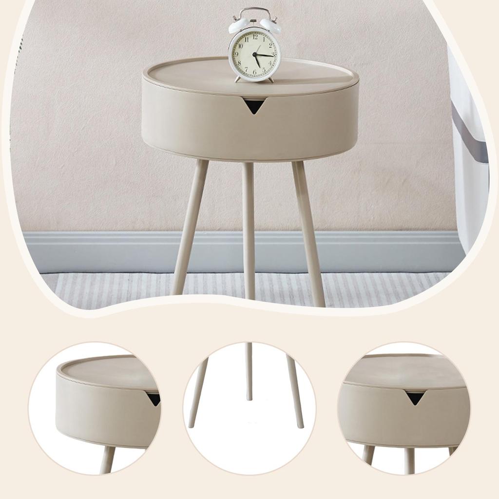 Round End Table, Minimalist Furniture Smooth Waterproof Accent Coffee Table for Small Space Living Room Apartment Bedroom Decor