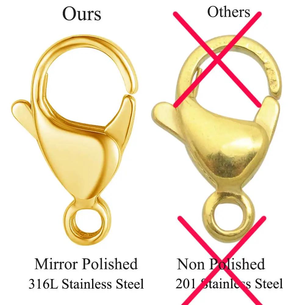 10pcs/lot Gold Mirror Polished 316L Stainless Steel Lobster Clasp 9-19mm Diy Jewelry Clasps for Necklace Bracelet Making