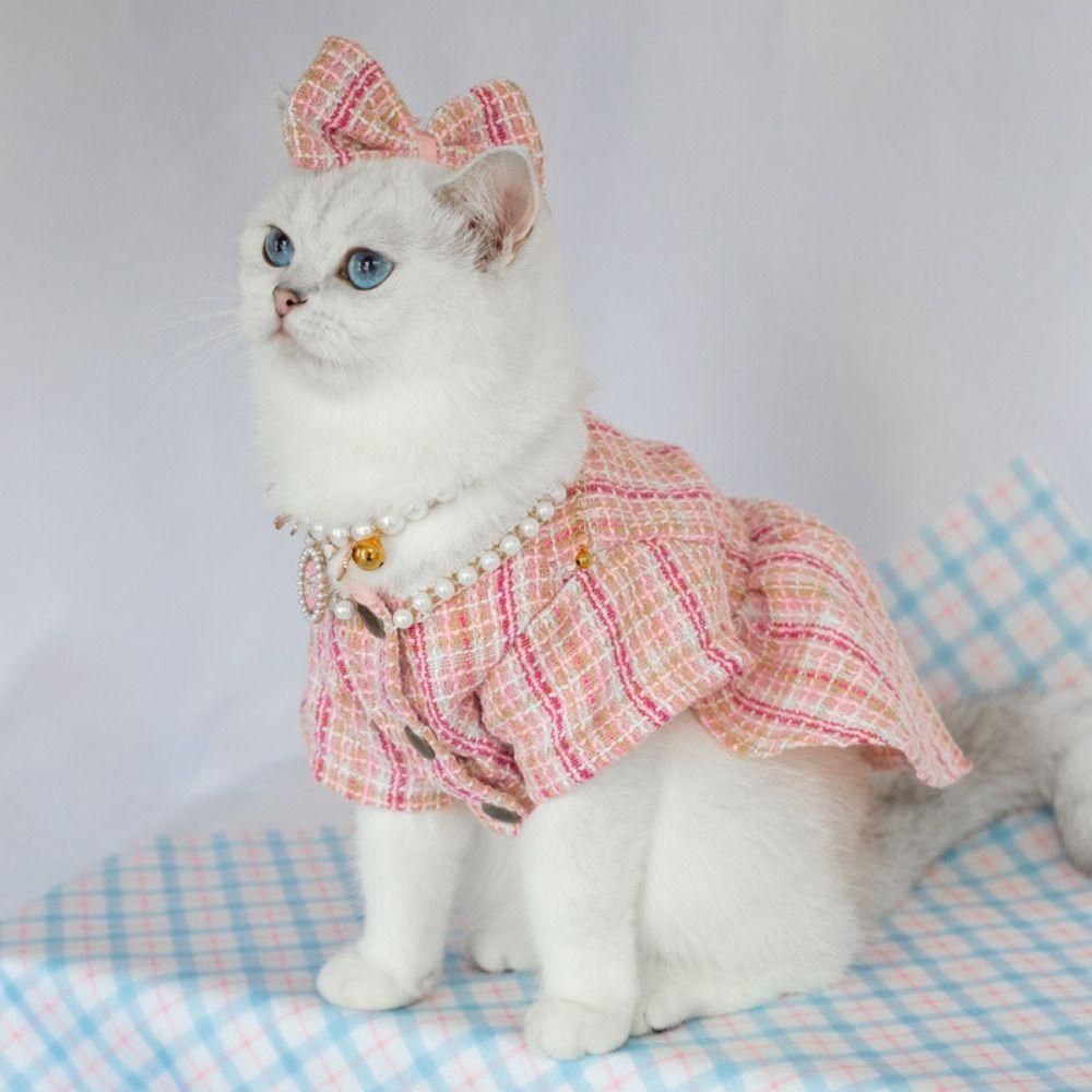 Soft Dog Bow Pearl Coat Cute Cat Skirt Fashion Pet Windbreaker  for Kittens Puppy