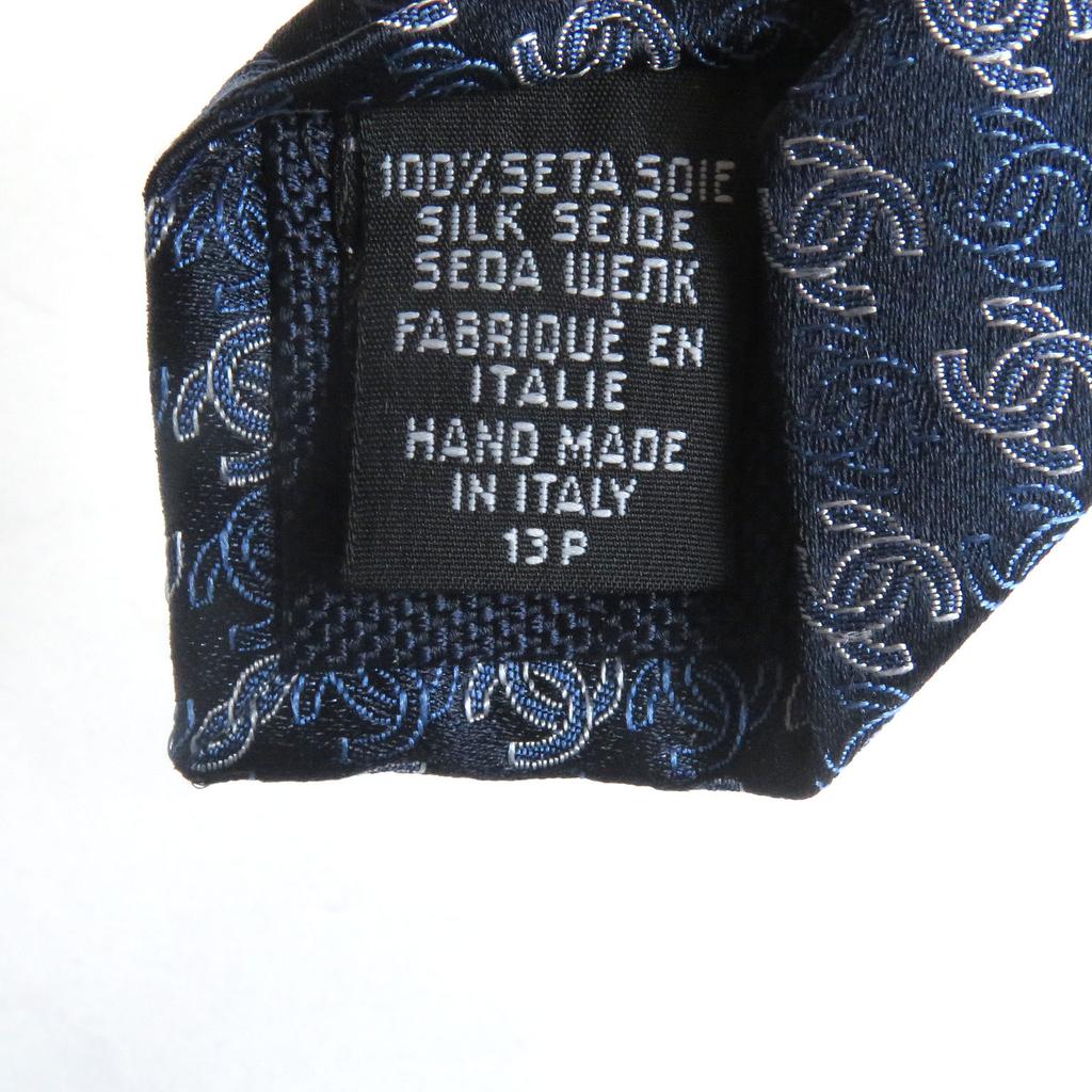 Excellent CHANEL Tie COCO Mark All-over Print Wide Tie Navy Silk Mens Used