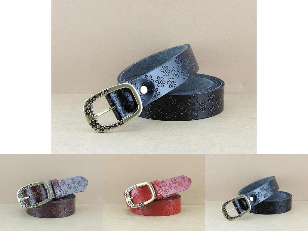 Womens Vintage Leather Waist Belt With Asymmetric Pattern And Alloy Clasp