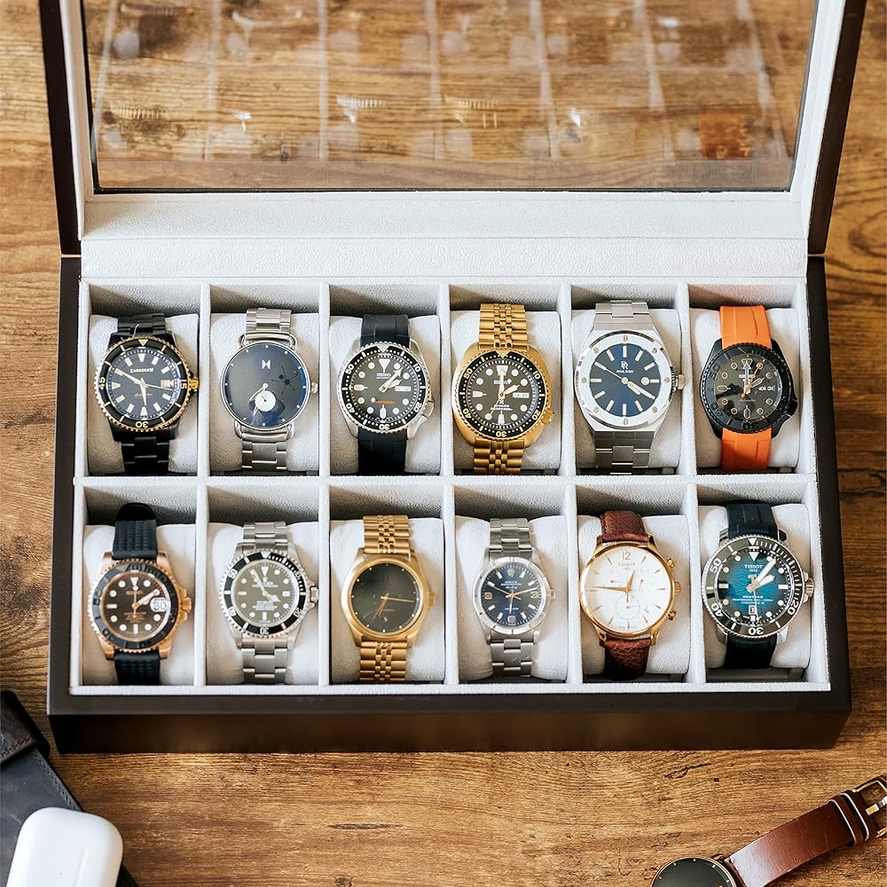 Case Elegance (Case Elegance) Watch Case Solid Wood Espresso Color Watch Glass Display Case Colle...