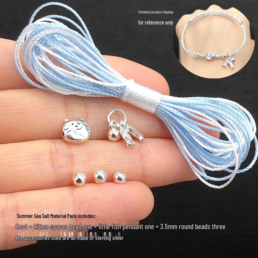 S925 Sterling Silver Kitten Fishing Rope DIY Kit with Weaving Tutorial