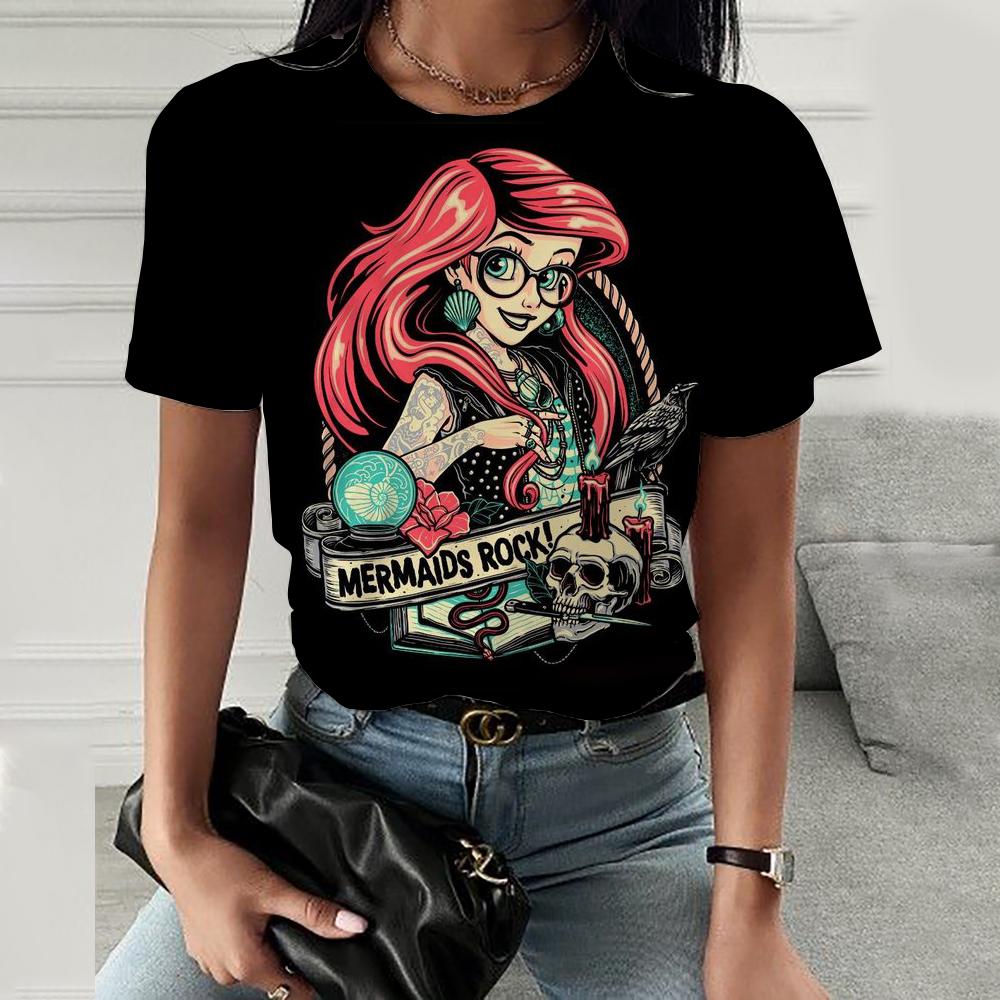 Kreslené dámské tričko s potiskem Disney princezen Letní tričko s krátkým rukávem Harajuku ležérní kulatý výstřih streetwearové oblečení