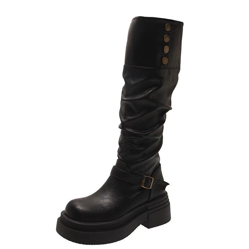 Thick-soled boots children spring and summer new small versatile and thin pile