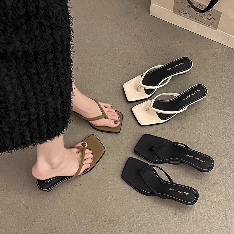 Fashion Women's Slippers 2025 Summer Flip Flops High Heel Soft Bottom Fine Heel Casual Rubber Sole Adult Footwear Comfortable Shoes