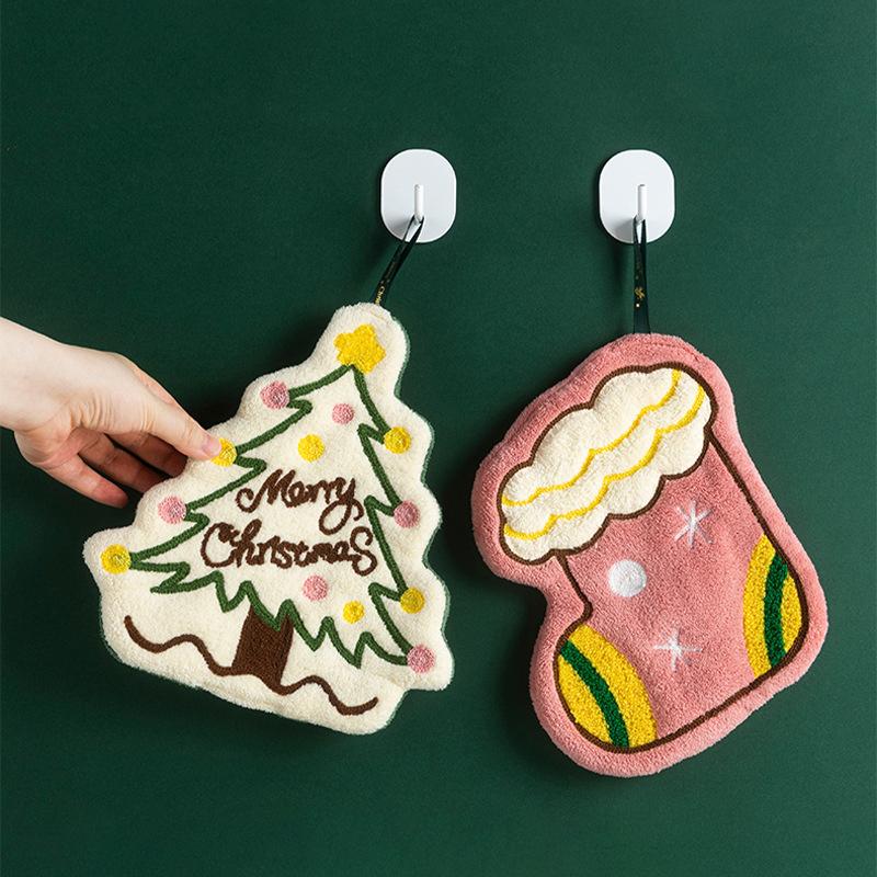 Christmas Hand Towel Cartoon Gingerbread Man Snowman Coral Fleece Towel Christmas Home Kitchen Bathroom Decoration Xmas Gifts