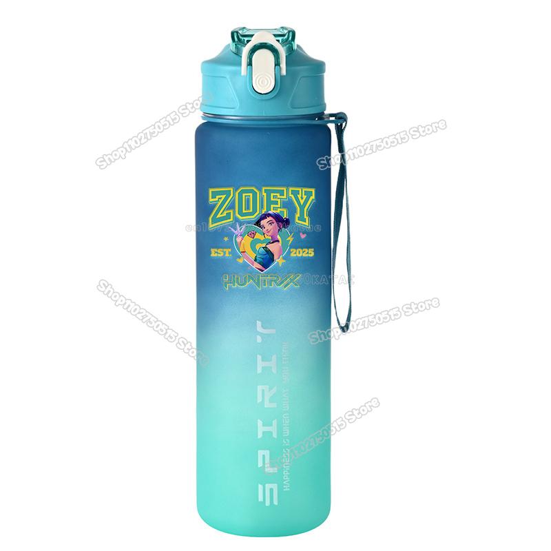 800ML Kpop Lovci Démonů Dětská Láhev na Vodu Mira Zoey Rumi Dívka Sportovní Plastový Hrneček se Slámkou Cestovní Fitness Nepropustná Láhev na Pití
