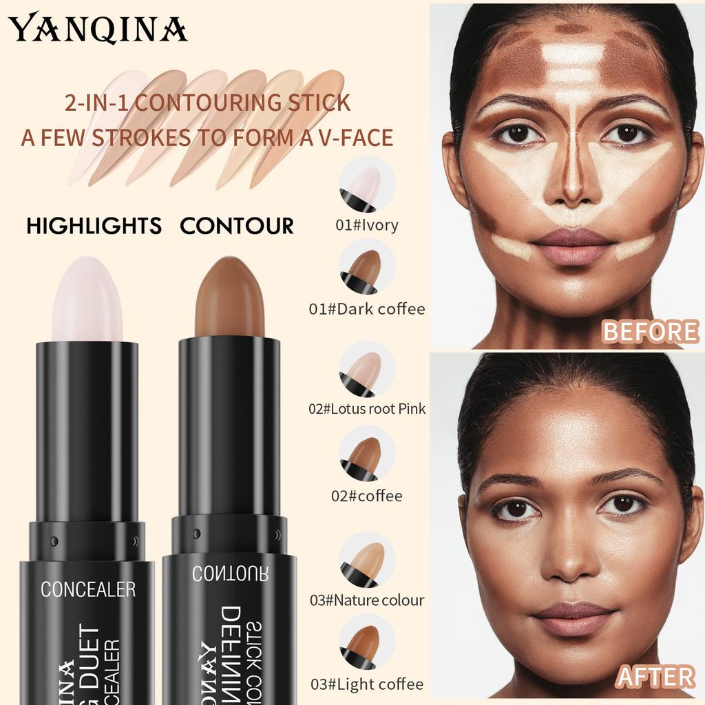 New Double-Ended Dual-Purpose Grooming Stick, Nose Shadow, Highlight And Brighten, Waterproof And Natural Three-Dimensional Concealer Pen