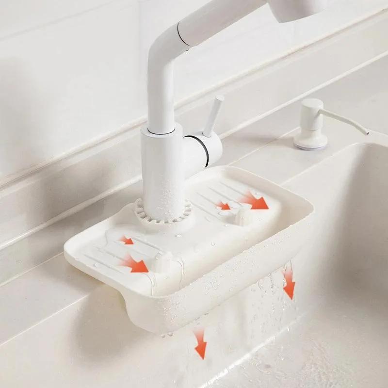 Silicone Faucet Mat Sink Tray Soap Dispenser Sponge Drain Pad Sink Splash Drying Mat Countertop Storage Tray Kitchen Accessories
