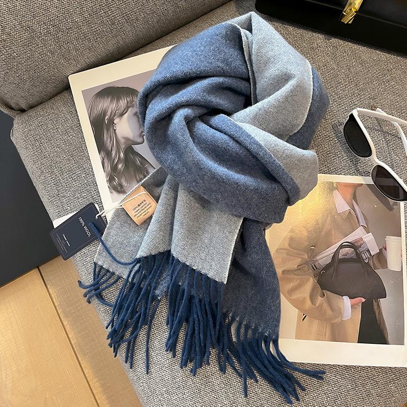100% Wool Winter Narrow Scarf for Men's and Women's Universal Warm  Solid Color Scarf and Cold-Proof Scarves Poncho