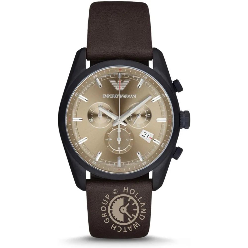 Emporio Armani Tazio Beige Brown Leather Men s Quartz Chronograph Watch AR6078 бежевый