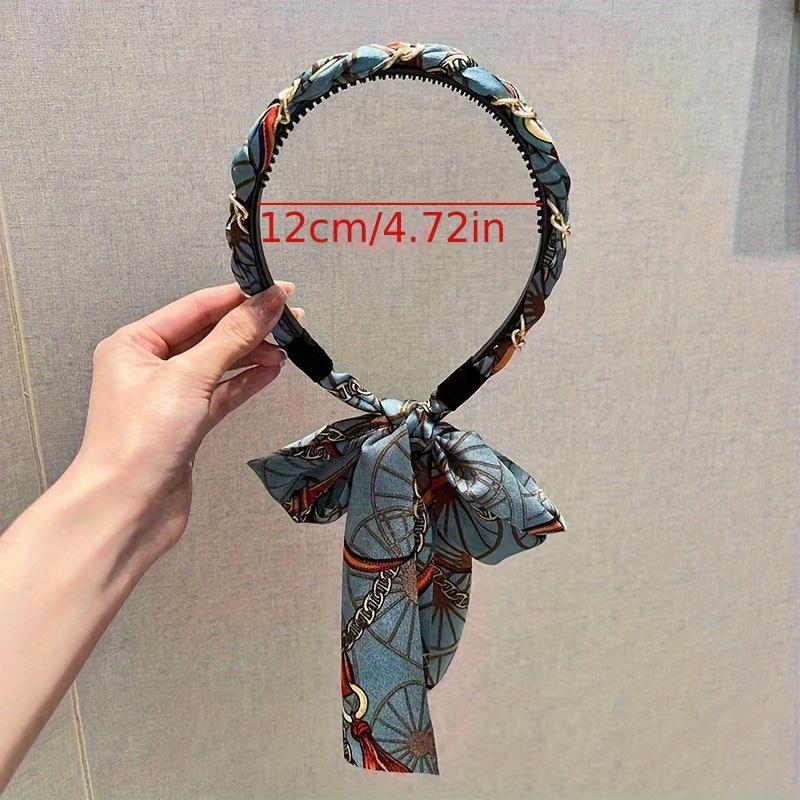 3PCS Retro Chain Long Streamer Hairpin Headband Women's Braided Hair Integrated Lace-up Headband Silk Scarf Ribbon Bridal Headdress