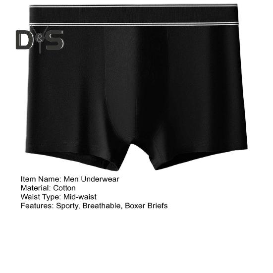 Men Underpants Soft Cotton Boxer Briefs Moisture-Wicking Breathable Solid Color Underwear with Wide Elastic Waistband