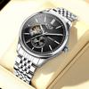 Men's Luxury Waterproof Automatic Mechanical Watch with Steel Band and Luminous Skeleton Design