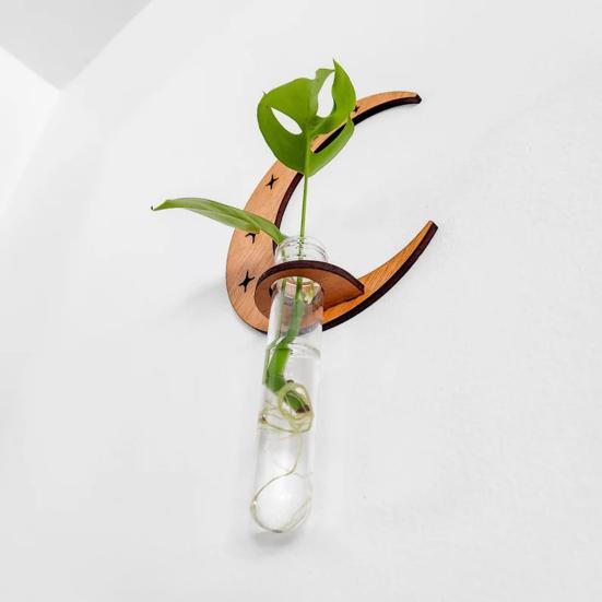 Yousheng Wall Planter for Indoors Clear Planters with Wooden Hollow Stand Plastic Test Tubes Vertical Propagation Station for Hydroponics Air Plants