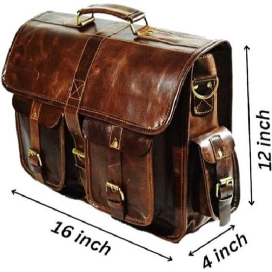 16 inch Leather Messenger Bag Brown Vintage Satchel Genuine Laptop Computer Office Shoulder Handmade Briefcase for Men