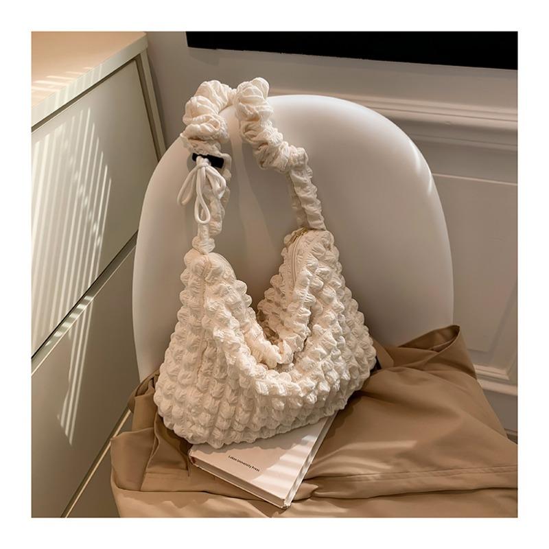 Koreanische Version Ins Falten Wolke Tragetasche Trendige Große Kapazität Weiche Umhängetasche Mädchen Einfarbige Einfache Blasen-Puff-Tasche