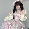 Women's Spaghetti Strap Sleeveless Mini Dress Slim Fit Mid Waist Sweet Lolita Lace Ruffle Bow Party Dress
