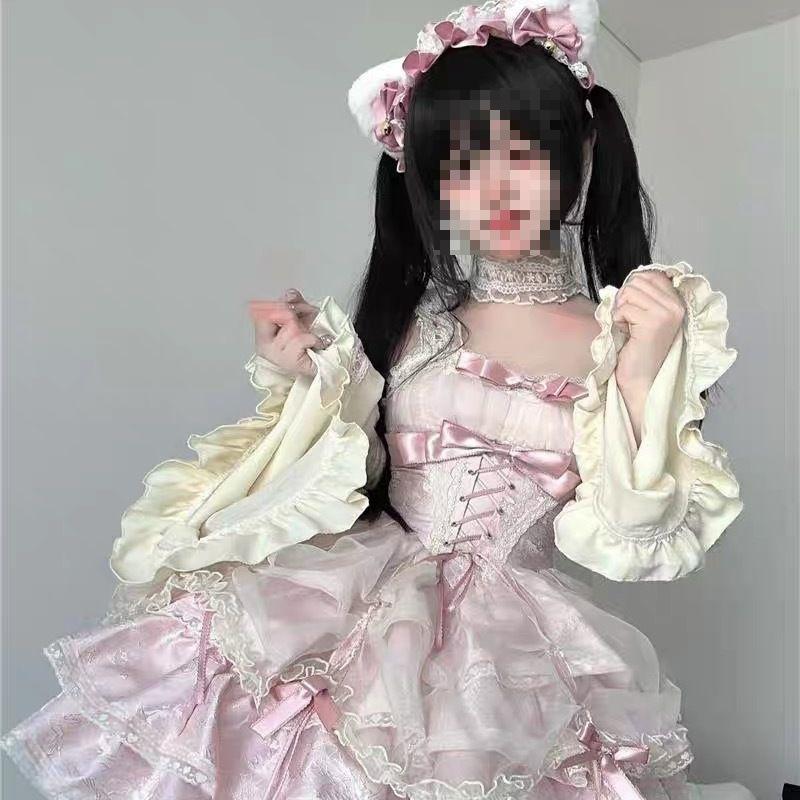 Women's Spaghetti Strap Sleeveless Mini Dress Slim Fit Mid Waist Sweet Lolita Lace Ruffle Bow Party Dress