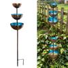 Metal Bird Bath Stake with Three Bowls for Garden Use, Rainwater Water Rest for Birds and Butterflies on Open Lawn