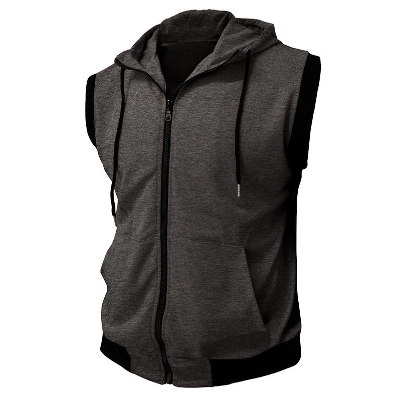 2025 Bestseller Men's Double-Layer Sleeveless Hooded Zipper Sweatshirt - Color Block Casual Fashion