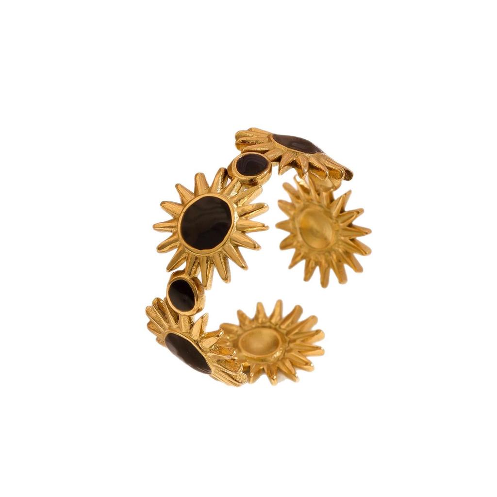 European Gold Sun Geometric Ring for Women - Stainless Steel, Irregular Design