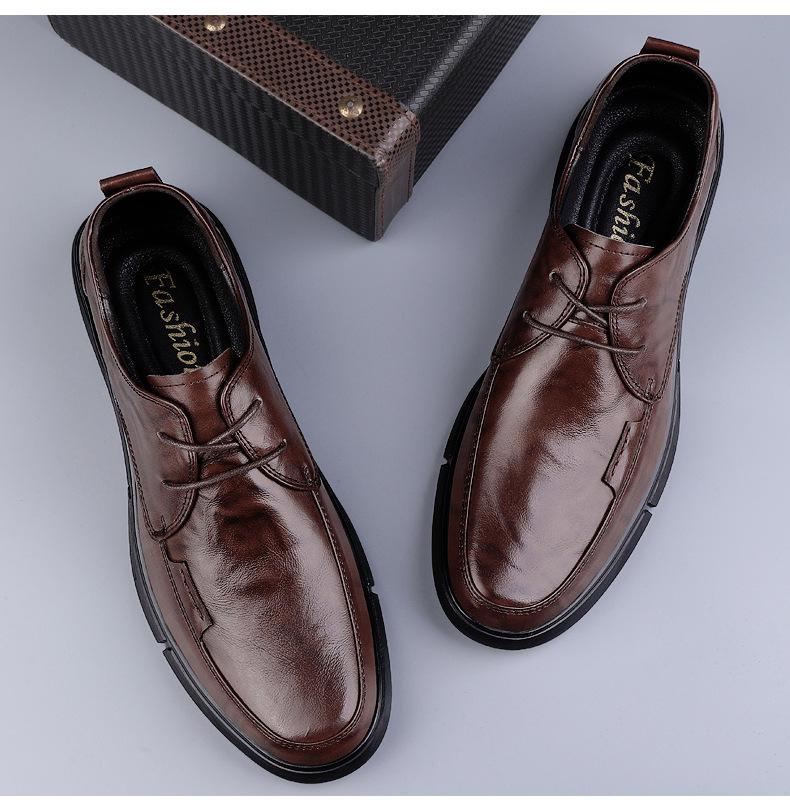 Men's Premium Cowhide Leather Lace-Up Business Shoes - Comfortable, Breathable, Non-Slip, Casual, for Middle-Aged