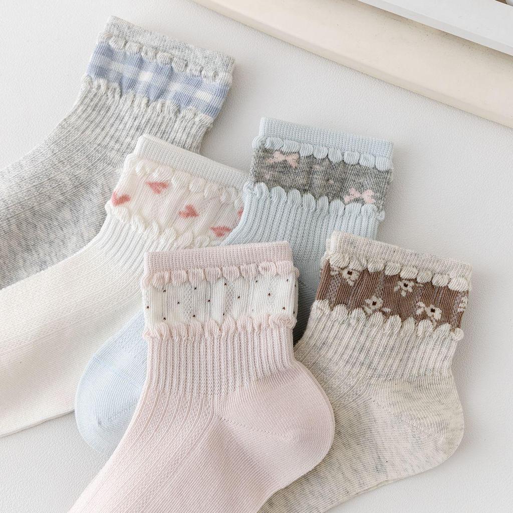 Spring/Summer Breathable Cartoon Mesh Socks for Girls - Combed Cotton, Sweat-Absorbent, Comfortable Children's Socks