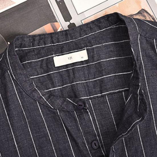 Męska koszulka z krótkim rękawem w paski z dekoltem w serek, stójką, casualowy T-shirt, odzież męska