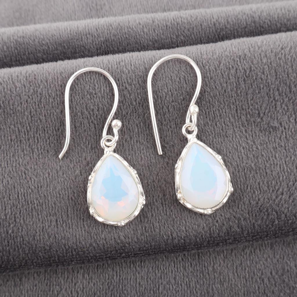 Milky Opal Handmade Latest Design Jewelry Earrings, 925 Sterling Silver Gemstone Earrings, Gift For Mother