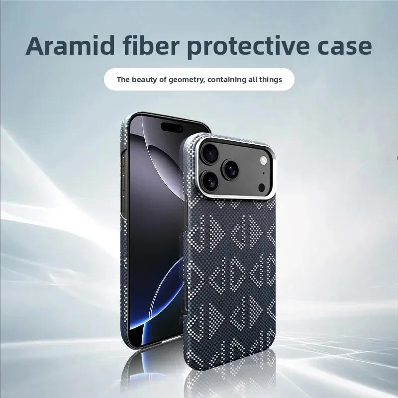 True Aramid Carbon Fiber Pattern Business Phone Case For IPhone 17 Pro Max Air Enhanced For MagSafe Ring Holder Protective Cover