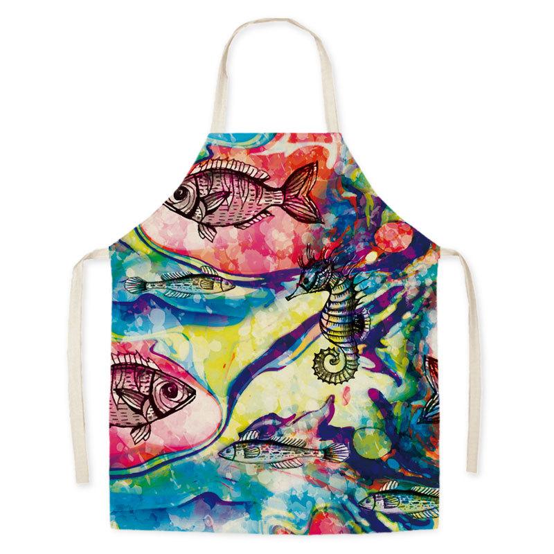 1Pcs Kitchen Apron Cartoon Whale Printed Sleeveless Cotton Linen Aprons Men Women Home Cleaning Tools 55*68cm