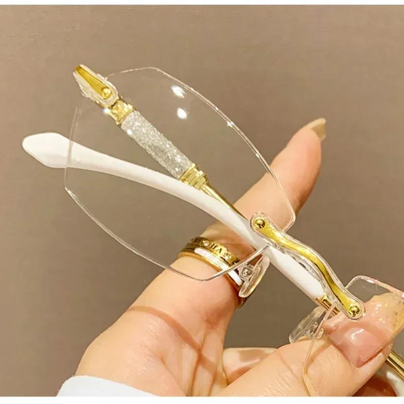 New Rimless Diamond Cutting Presbyopic Glasses Ladies Anti Blue Light Ultra Light Reading Glasses +1.0+1.5+2.0+2.5+3.0+3.5+4.0