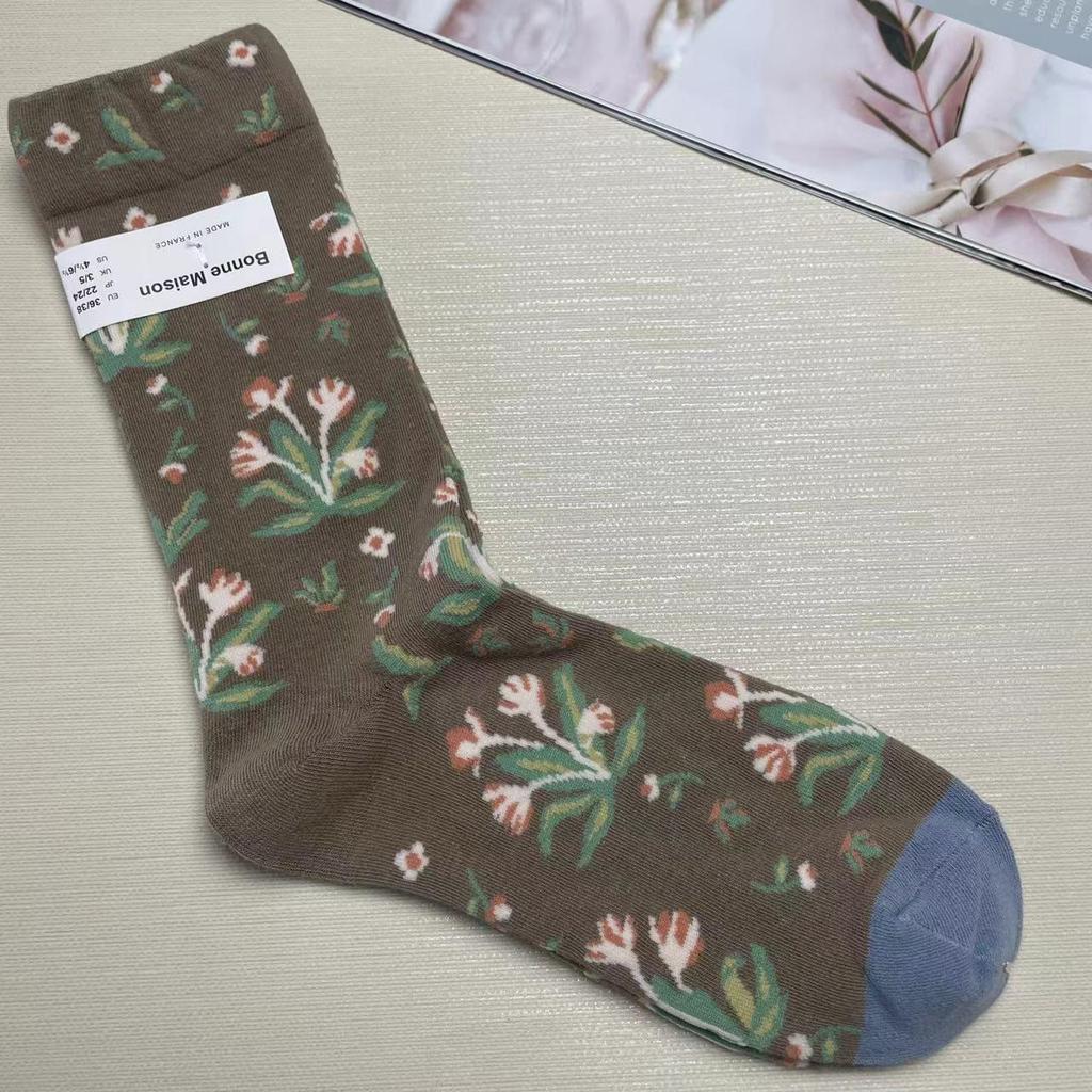 Bonne Maison: Retro-Ölgemälde-Socken für Damen, mittelhoch, luxuriös, französisch, bis zur Wade