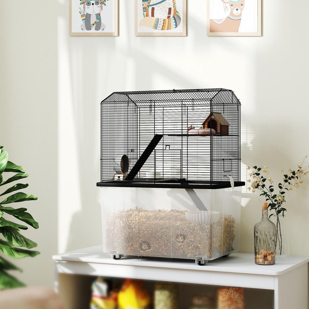 Three Tier Gerbil Cage Hamster Cage For Dwarf Hamster W Wheels Deep Bottom Food Dish Water Bottle