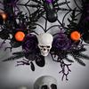 1PC HALLOWEEN wreath Simulated Skull Halloween Haunted house horror party decoration Door hanging purple wreath and rattan ring