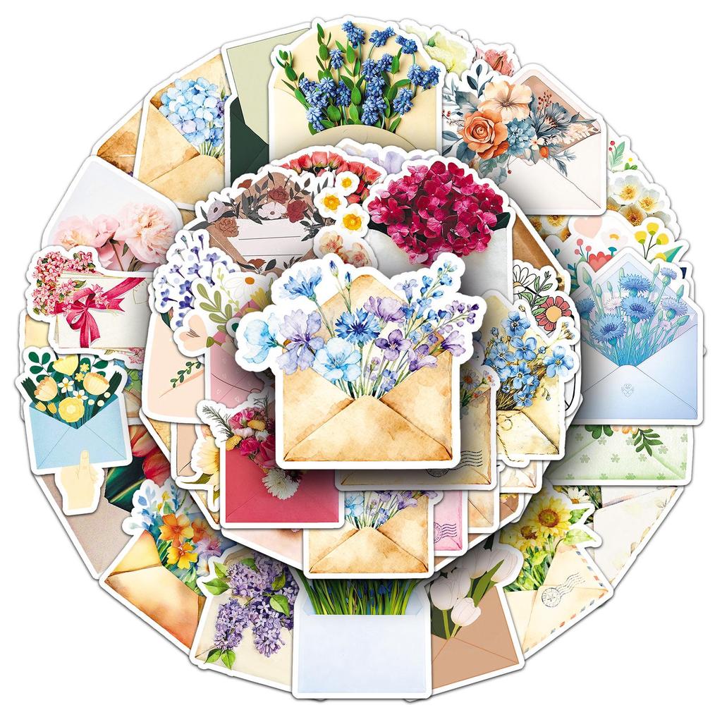 50pcs Floral Bouquet & Heart Stickers - Fresh Decor for Journals & Gifts