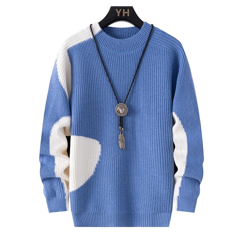 Men Knitted Sweater Youth O-Neck Casual Pullover Male Patchwork Color Sweater Winter Fashion Kntwear Top Men Student Base Shirt