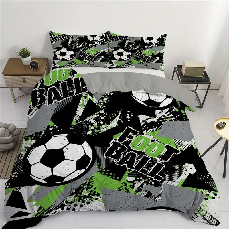 Bed Three-Piece Cartoon Football Graffiti Digital Printing Bed Sheet Quilt Cover