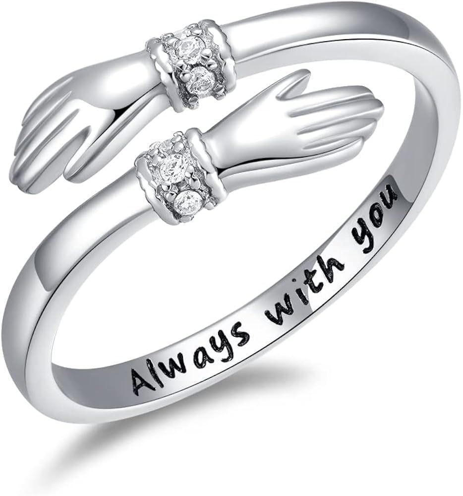 New S925 Sterling Silver Ring Women's Retro Design Creative Hands Hug Diamond Ring Opening